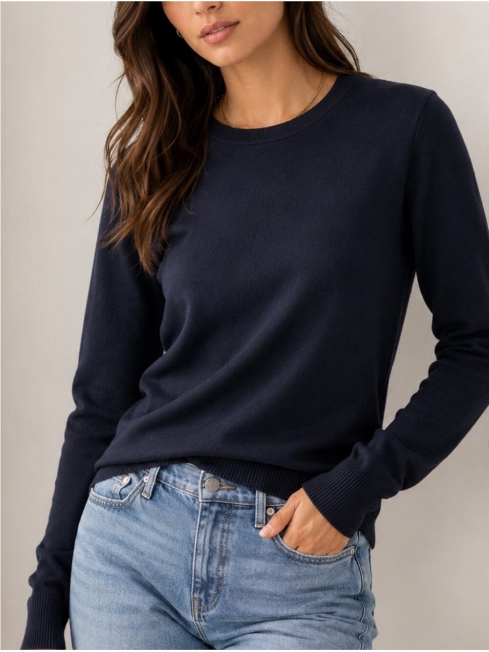 Banana Republic Forever Sweater Crew Neck Navy Blue Cotton Size Small